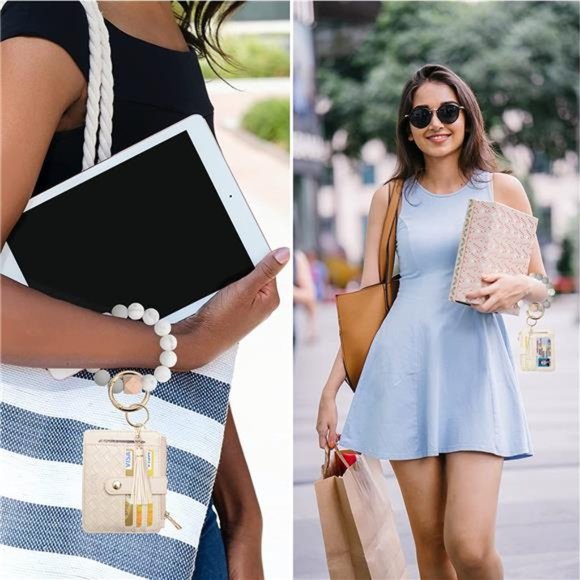 Wristlet Bracelet Keychain Pocket Credit Card Purse Tassel Key Ring for Women - Picture 4 of 7